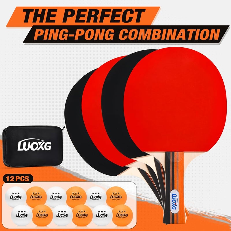 LUOXG Ping Pong Paddles Set of 4, Ping Pong Paddles and Balls, Table Tennis Rackets Set Suitable for Indoor and Outdoor Games, Family Games - Image 4